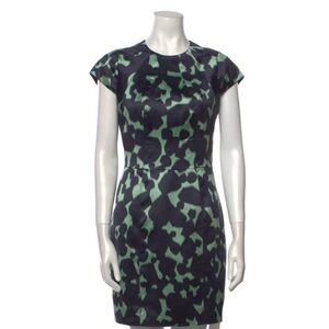 Lela Rose Black and Green Silk Wool Mini Cocktail Dress